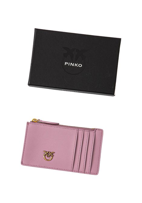 Portacarte Pinko donna Airone Log 100251 A1YB Rosa pelle zip quattro scomparti PINKO | Portacarte | 100251 A1YBN46Q